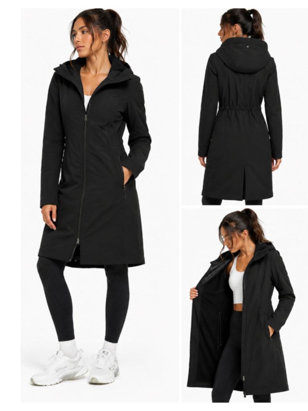 Lululemon Apres Yoga Black Trench Coat Hooded Size 6